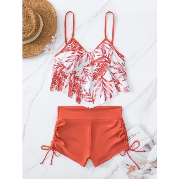 NEW Tropical Print Two Piece Tankini Swimsuit S - Picture 4 of 7